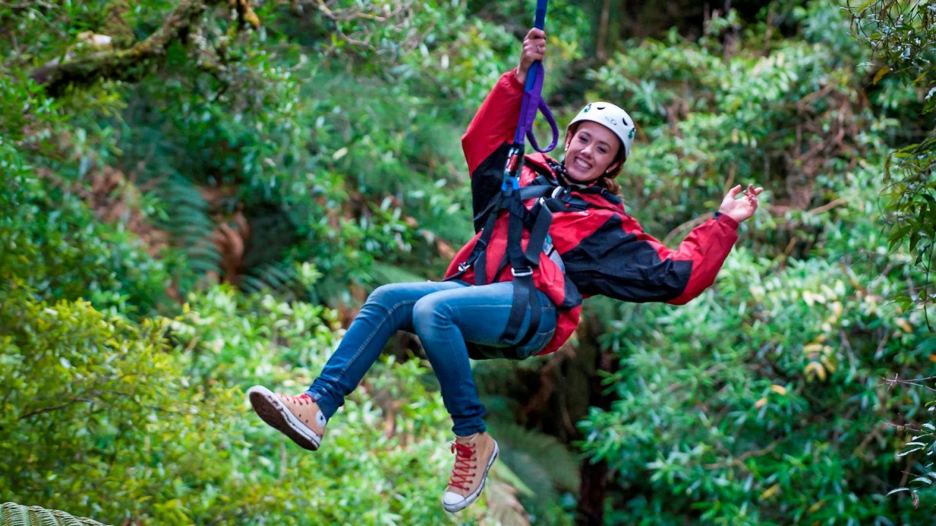 Woman on a zipline in Rotorua