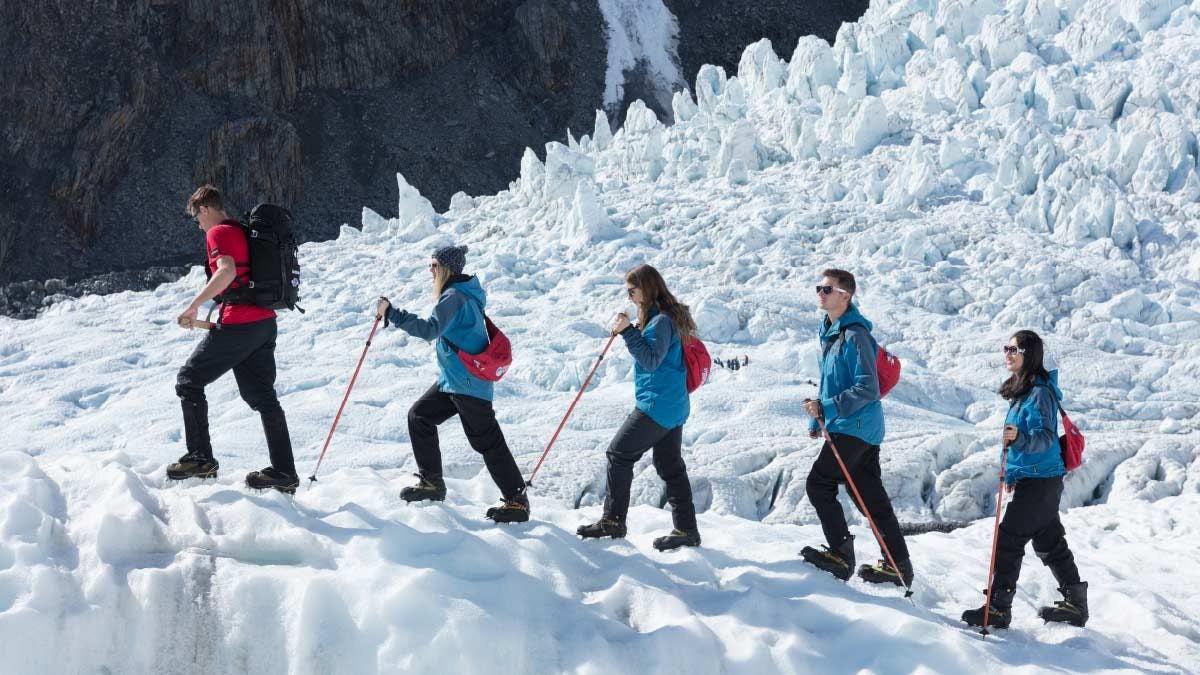 Group of people hiking on Franz Josef glacier